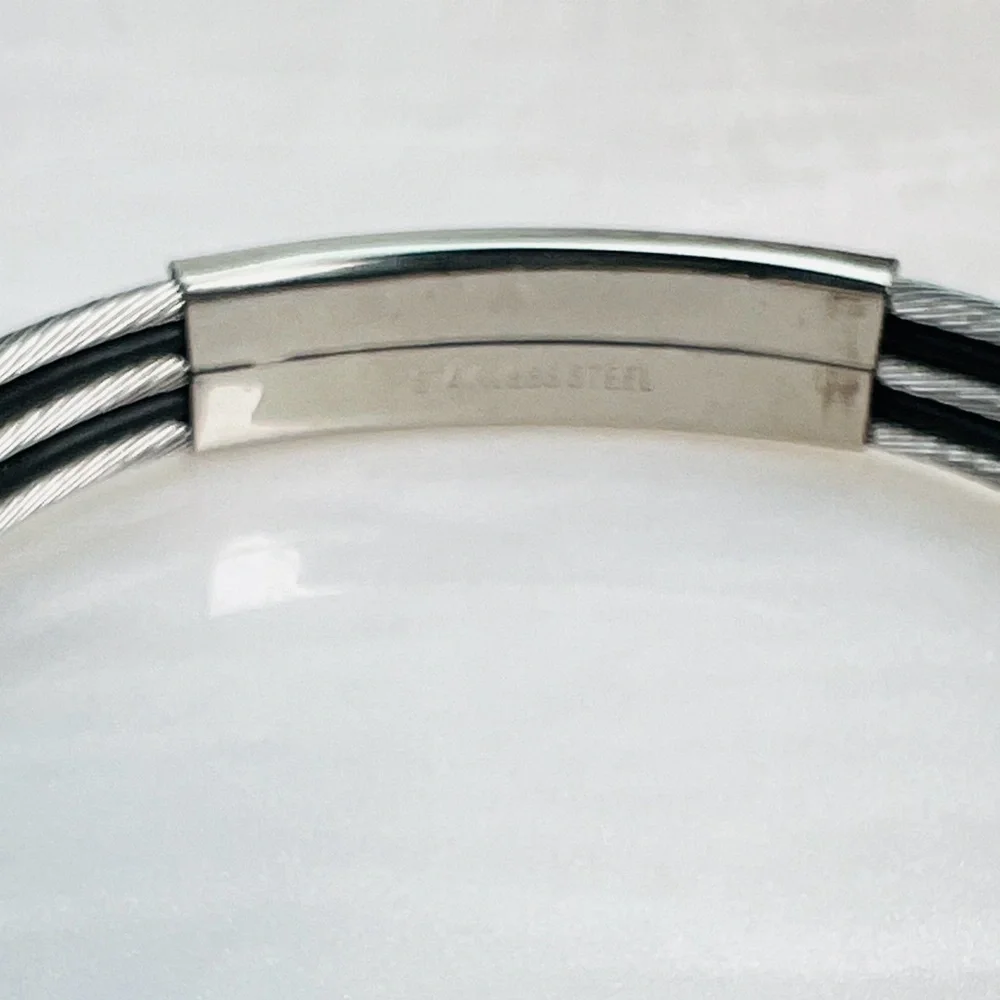 Stainless Steel Silvertone Black Unisex Medical Alert ID Bracelet